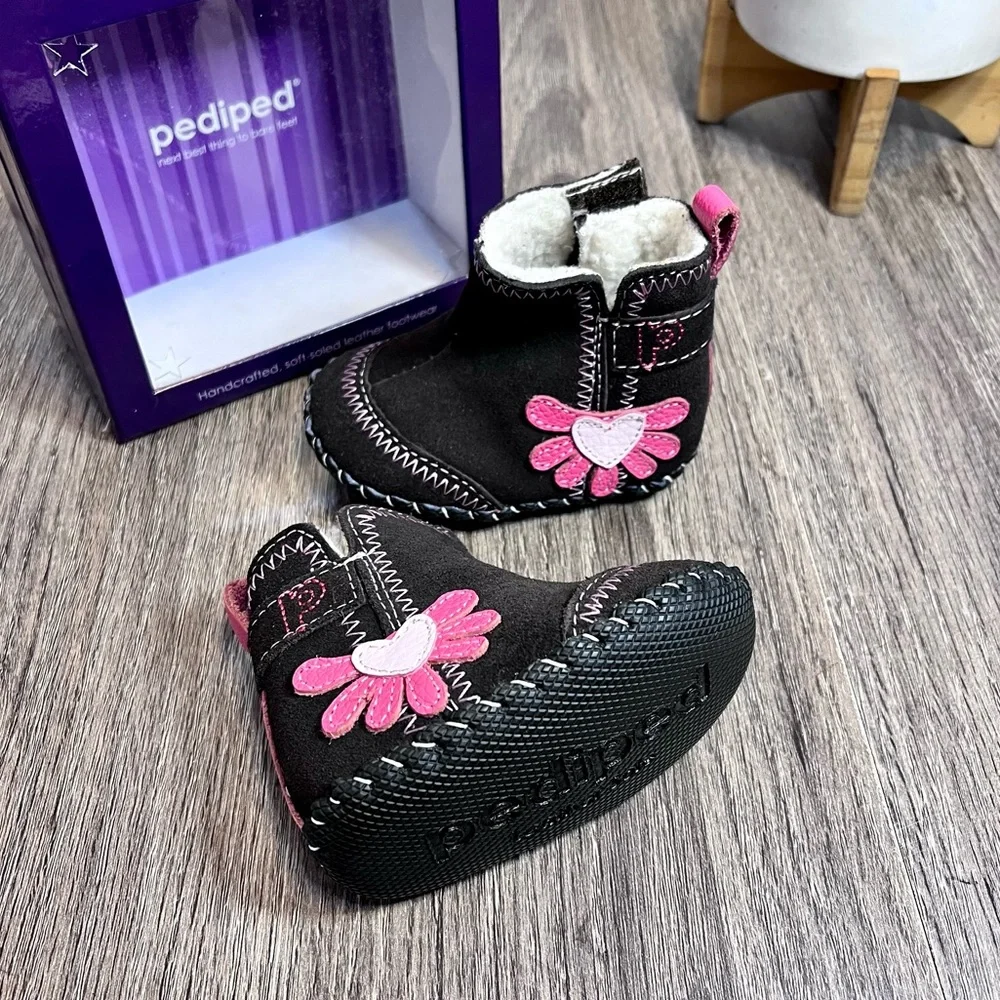 *NWT Pediped | Brown Suede Faux Shearling Lined Booties For 0 - 6 Months